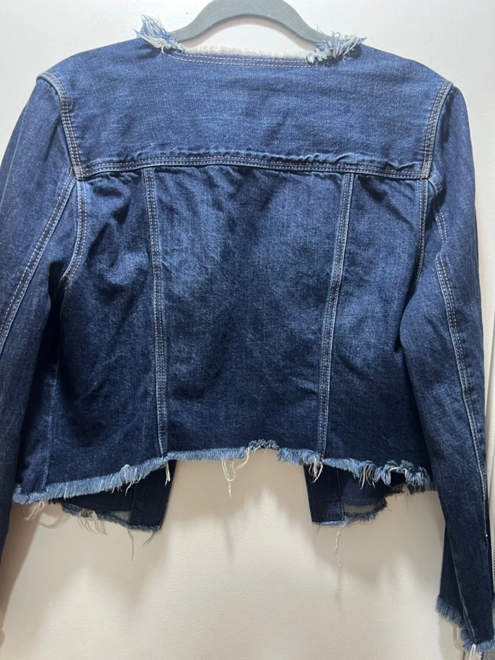 Liverpool Dark Blue Frayed Hem Denim Jacket - Picture 3 of 8